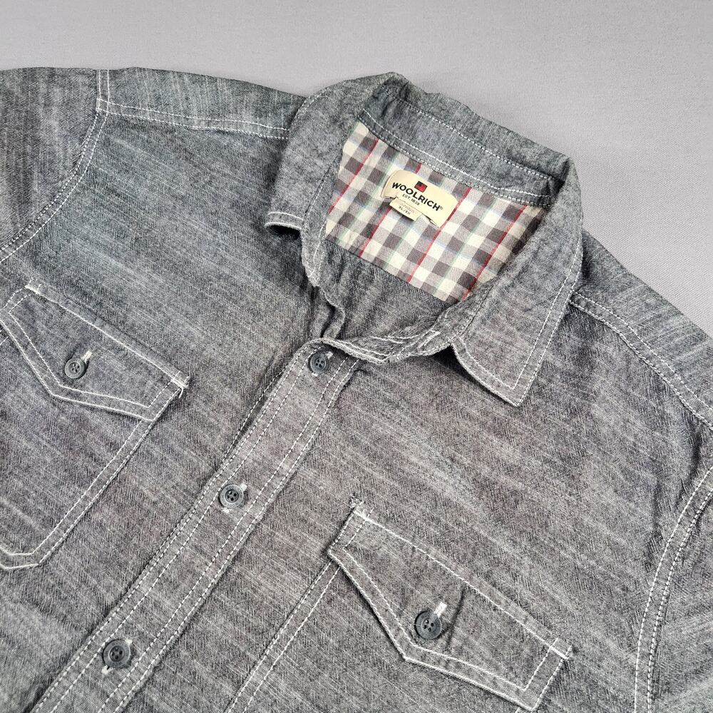 Woolrich men's XL short sleeve button up gray collared shirt 100% cotton